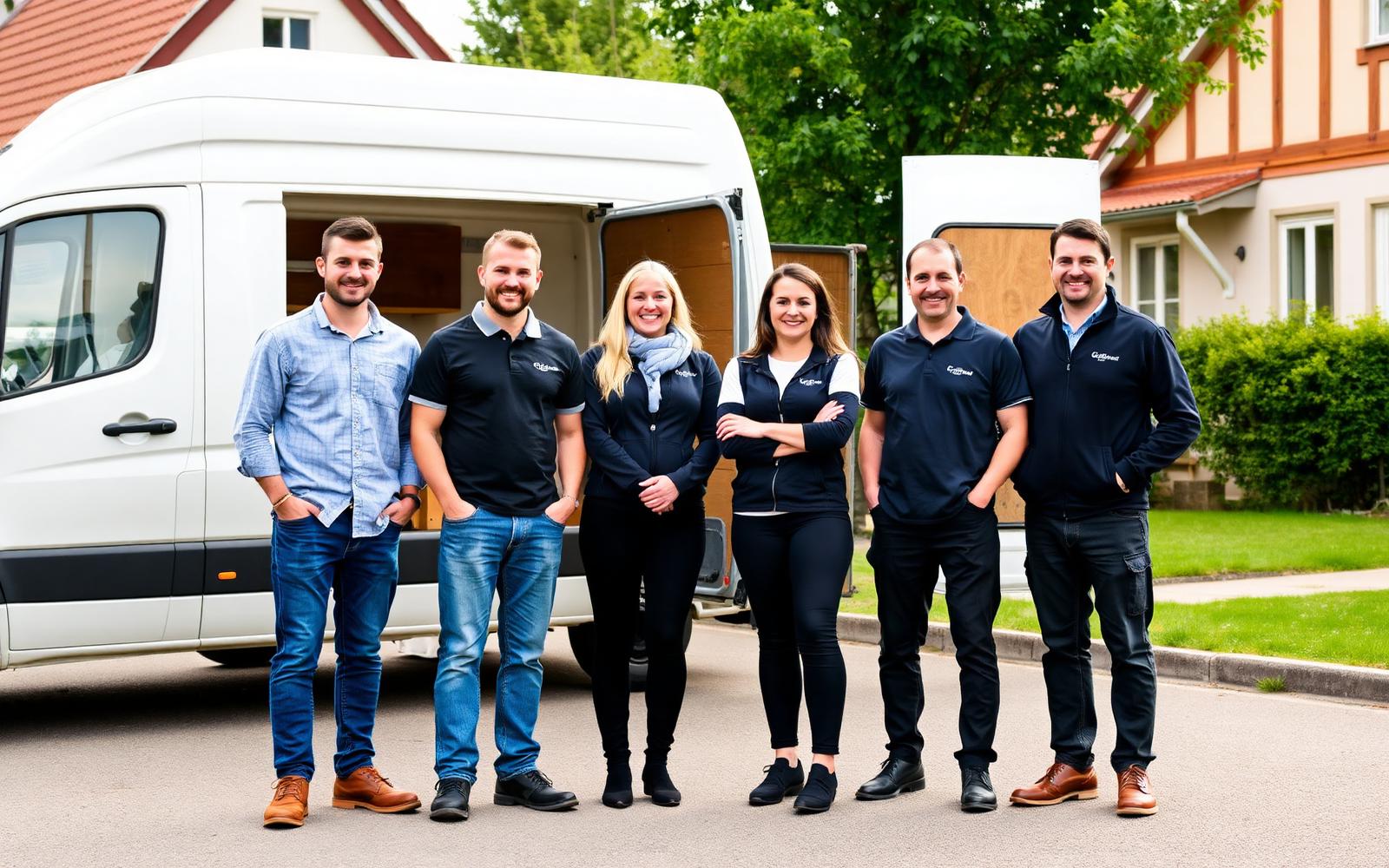Team von GE-Wohnwert vor dem Transporter
